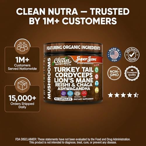 Suplemento de Hongos Orgánicos Turkey Tail en Cápsulas | Lions Mane, Cordyceps, Reishi, Chaga + Ashwagandha para Alivio del Estrés y Soporte - imagen 8