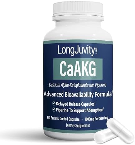 Suplemento de Calcio Alpha-Ketoglutarato de LongJuvity - Liberación Prolongada (1,000mg por Porción) - Salud Digestiva, Ósea, Antienvejecimiento y - imagen 1