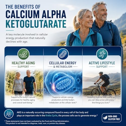 Suplemento de Calcio Alpha-Ketoglutarato de LongJuvity - Liberación Prolongada (1,000mg por Porción) - Salud Digestiva, Ósea, Antienvejecimiento y - imagen 2