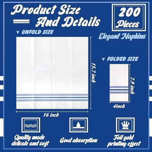 Jetec 200 Servilletas Desechables de Papel para Invitados, Toallas de Mano Decorativas, Suaves y Absorbentes, Paquete de 200 (Rayas Azules) - imagen 3