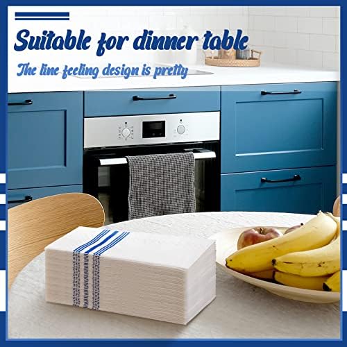 Jetec 200 Servilletas Desechables de Papel para Invitados, Toallas de Mano Decorativas, Suaves y Absorbentes, Paquete de 200 (Rayas Azules) - imagen 4