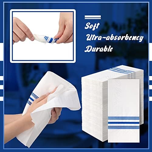 Jetec 200 Servilletas Desechables de Papel para Invitados, Toallas de Mano Decorativas, Suaves y Absorbentes, Paquete de 200 (Rayas Azules) - imagen 5