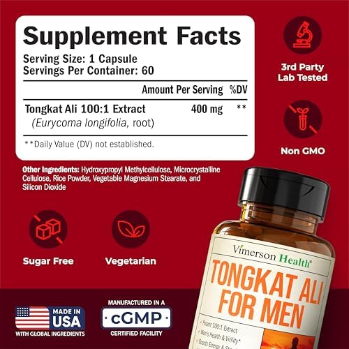 Longjack Tongkat Ali para Hombres 100:1 Extracto – Aumentador de Masa Muscular – Soporte de Energía y Vitalidad – Fórmula Potente para Fuerza y - imagen 3