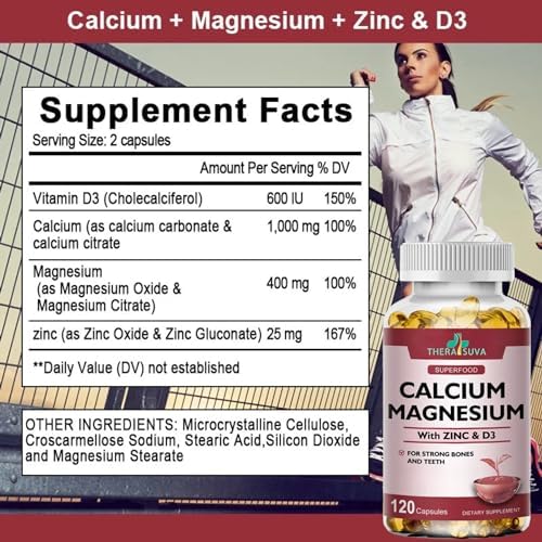 Suplemento Complejo de Calcio 1000mg + Magnesio 400mg + D3 + Zinc, Salud Ósea e Inmunológica, 120 Softgels, Suministro para 2 Meses - imagen 4