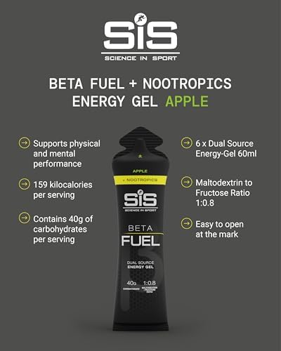 Science in Sport BETA Fuel + Nootrópicos - Gel Energético Nootrópico - 40g de Carbohidratos - Sabor Manzana - Paquete de 6 Unidades - imagen 3