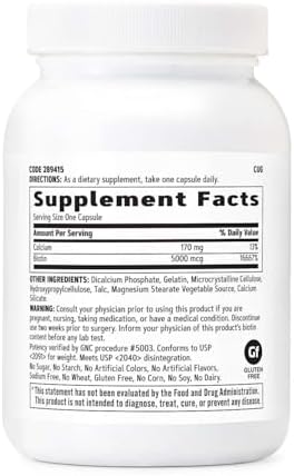 Suplemento de Biotina GNC 5000mcg, Apoya el Cabello, Piel y Uñas Saludables, 120 Porciones - imagen 2