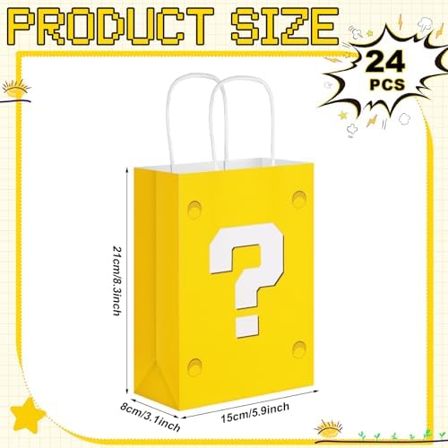 24 Piezas de Bolsas de Regalo Amarillas para Fiesta Temática de Videojuegos, Bolsas de Papel de Caricatura para Dulces y Decoraciones de Cumpleaños - imagen 2