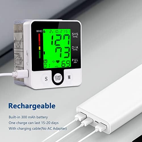 Monitor de Presión Arterial de Muñeca Digital Automático con Habla, Recargable, Ajustable y Pantalla LCD Retroiluminada de 3 Colores para Uso en Casa - imagen 3