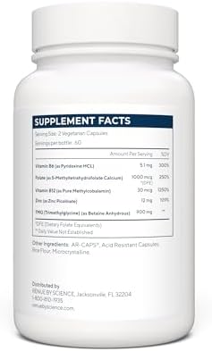 Renue By Science TMG | Suplementos de TMG de Alta Potencia | 120 Cápsulas de Trimetilglicina - 900mg por Porción con Vitamina B12, B6, Folato y Zinc - imagen 2
