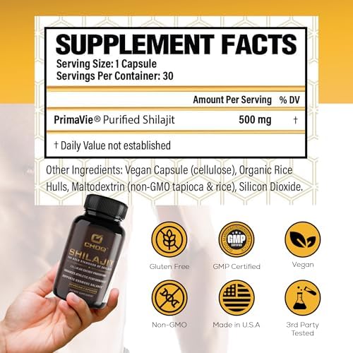 CHOQ® Shilajit - Cápsulas Veganas de 500 mg con más del 50% de Ácido Fulvico, Energía, Enfoque, Colágeno, Función Mitocondrial, Urolitina A, Probado - imagen 7