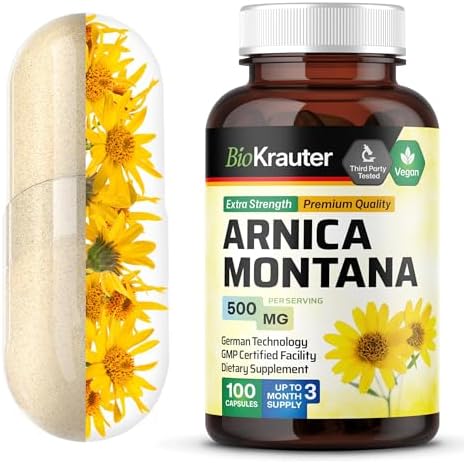 BIO KRAUTER® Arnica Montana para Contusiones e Inflamaciones - Suplemento Vegano y Puro en Cápsulas de 500 mg - 100 Cápsulas - Sin Rellenos, No - imagen 1