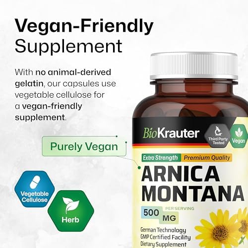 BIO KRAUTER® Arnica Montana para Contusiones e Inflamaciones - Suplemento Vegano y Puro en Cápsulas de 500 mg - 100 Cápsulas - Sin Rellenos, No - imagen 5