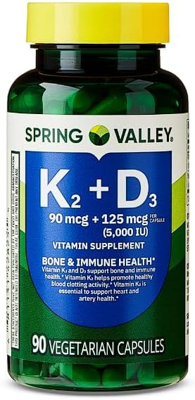 Vitamin K2 + D3 • 5000 UI D3 + Vitamina K2 • Soporte para Huesos, Corazón e Inmunidad • 90 Cápsulas Vegetarianas • No GMO por Spring Valley + - imagen 1