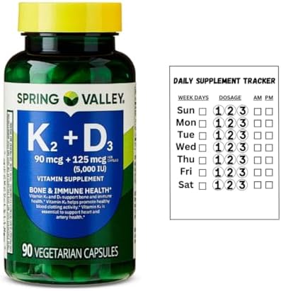 Vitamin K2 + D3 • 5000 UI D3 + Vitamina K2 • Soporte para Huesos, Corazón e Inmunidad • 90 Cápsulas Vegetarianas • No GMO por Spring Valley + - imagen 2
