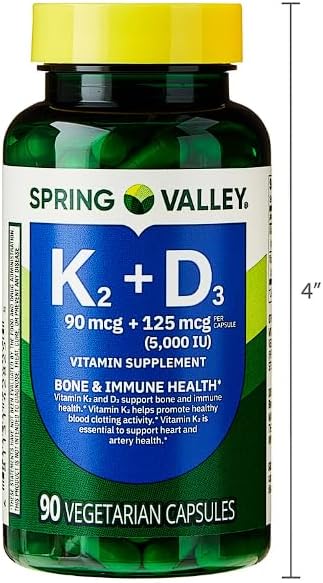 Vitamin K2 + D3 • 5000 UI D3 + Vitamina K2 • Soporte para Huesos, Corazón e Inmunidad • 90 Cápsulas Vegetarianas • No GMO por Spring Valley + - imagen 5