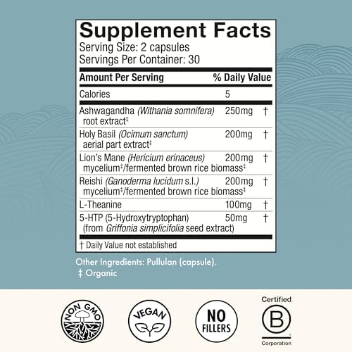 Cápsulas Host Defense MycoBenefits Mood* - Apoyo a la Mente Saludable con Melena de León, L-Theanina y Ashwagandha - Suplemento Relajante - 60 - imagen 2