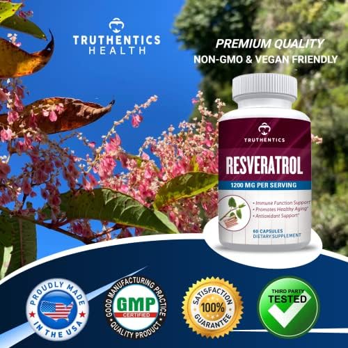 Suplemento de Resveratrol TRUTHENTICS 1200mg - Cápsulas de raíz de Polygonum Cuspidatum - Alta Potencia para el Envejecimiento Saludable, Piel - imagen 6