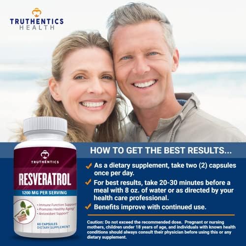 Suplemento de Resveratrol TRUTHENTICS 1200mg - Cápsulas de raíz de Polygonum Cuspidatum - Alta Potencia para el Envejecimiento Saludable, Piel - imagen 7
