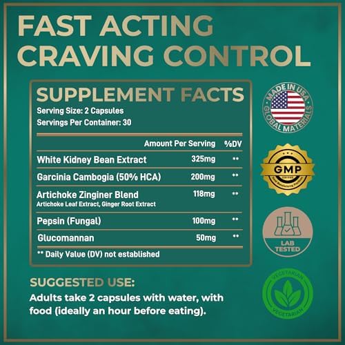 Suplemento Supresor del Apetito para Pérdida de Peso - Pastillas para Dieta Efectivas para Hombres y Mujeres - Garcinia Cambogia, Glucomanano, Frijol - imagen 4