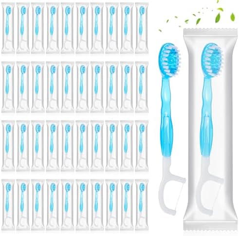 Cepillos de Dientes Desechables AOZUO 50 Piezas, Mini Viaje Envuelto Individualmente, 5 en 1 con Pasta, Hilo, Pua y Raspador de Lengua, Coolmint - imagen 1