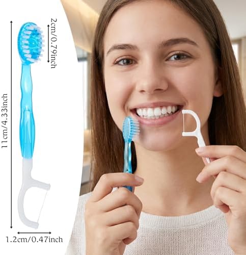 Cepillos de Dientes Desechables AOZUO 50 Piezas, Mini Viaje Envuelto Individualmente, 5 en 1 con Pasta, Hilo, Pua y Raspador de Lengua, Coolmint - imagen 2