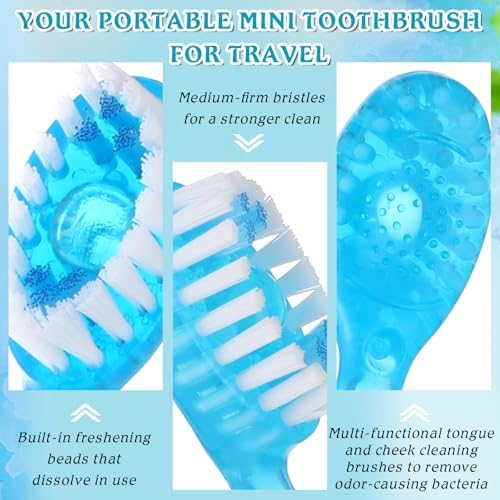 Cepillos de Dientes Desechables AOZUO 50 Piezas, Mini Viaje Envuelto Individualmente, 5 en 1 con Pasta, Hilo, Pua y Raspador de Lengua, Coolmint - imagen 5