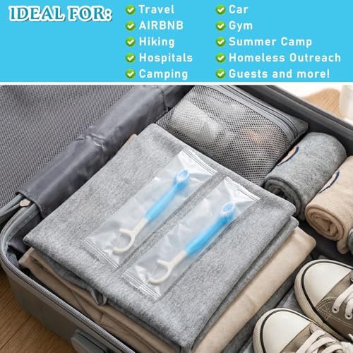 Cepillos de Dientes Desechables AOZUO 50 Piezas, Mini Viaje Envuelto Individualmente, 5 en 1 con Pasta, Hilo, Pua y Raspador de Lengua, Coolmint - imagen 7