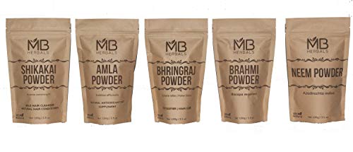 Combo de Polvos para el Cuidado del Cabello MB Herbals | Shikakai, Neem, Brahmi, Amla, Bhringaraj | 100 Gr cada uno | Para Crecimiento del Cabello - imagen 1