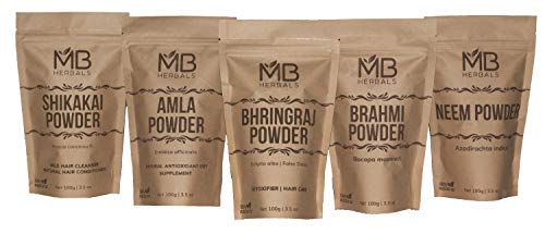 Combo de Polvos para el Cuidado del Cabello MB Herbals | Shikakai, Neem, Brahmi, Amla, Bhringaraj | 100 Gr cada uno | Para Crecimiento del Cabello - imagen 2