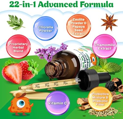 Limpieza de Parásitos 22 en 1 para Humanos y Niños, Gotas Líquidas Herbales, Detox de Zeolita con Ajenjo, Nogal Negro, Clavo, Chlorella, Probióticos - imagen 3