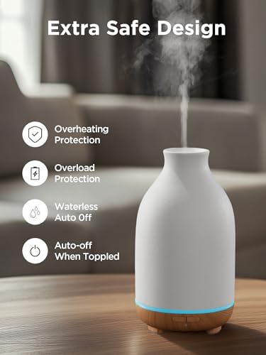 Difusor de Aceites Esenciales InnoGear, 150ml, Cerámica, Aromaterapia, Humidificador Ultrasónico con 2 Modos de Niebla y Apagado Automático, Blanco - imagen 3