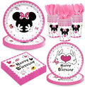 Juego de 168 piezas de suministros de fiesta LuonanSam: platos, servilletas, vasos desechables y tenedores rosas para cumpleaños de niñas, para 24 - imagen 1