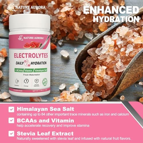 Polvo de Electrolitos Sin Azúcar, Sabor Sandía Fresca, Hidratación con Sal del Himalaya, BCAAs y Vitaminas B, Sin Calorías, Bebida Keto - 90 Porciones - imagen 3