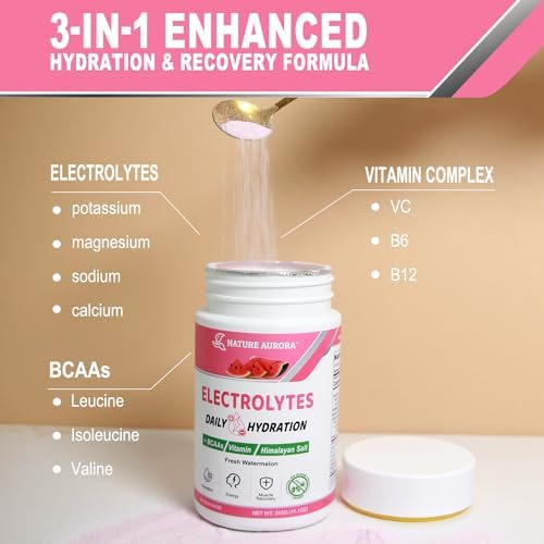 Polvo de Electrolitos Sin Azúcar, Sabor Sandía Fresca, Hidratación con Sal del Himalaya, BCAAs y Vitaminas B, Sin Calorías, Bebida Keto - 90 Porciones - imagen 5