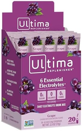 Polvo Electrolítico Hidratante Ultima Replenisher, Sabor Uva, Caja de 20 Sobres, Sin Azúcar, Sin Carbohidratos, Sin Calorías, Keto, Sin Gluten, No - imagen 1