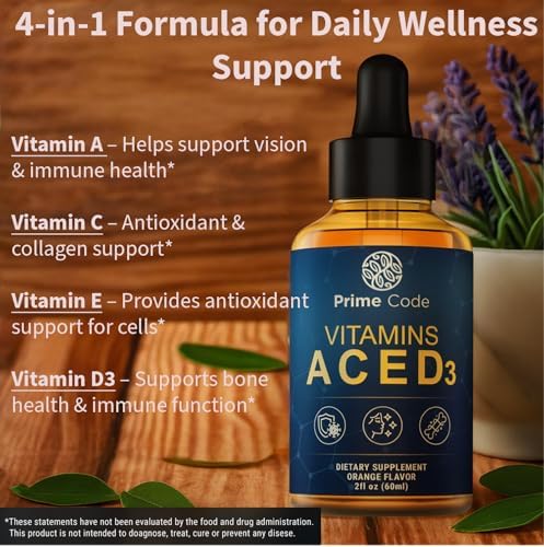 Suplemento Líquido de Vitamina A Code para Hombres y Mujeres con Vitaminas C, E y D3, Gotas de Vitamina A C E D3 para Adultos, No GMO, Absorción - imagen 4