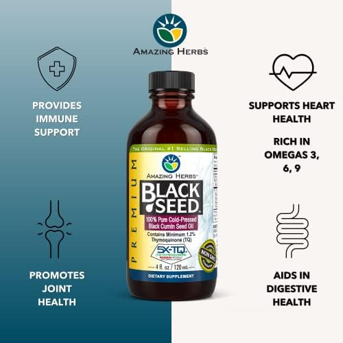 Aceite de Semilla Negra Premium Amazing Herbs - Sin Gluten, No GMO, Prensado en Frío, Apoya la Digestión, Inmunidad y Función Cerebral - 4 Fl Oz - imagen 2