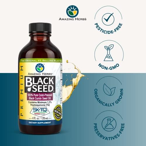 Aceite de Semilla Negra Premium Amazing Herbs - Sin Gluten, No GMO, Prensado en Frío, Apoya la Digestión, Inmunidad y Función Cerebral - 4 Fl Oz - imagen 3