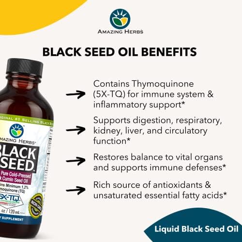 Aceite de Semilla Negra Premium Amazing Herbs - Sin Gluten, No GMO, Prensado en Frío, Apoya la Digestión, Inmunidad y Función Cerebral - 4 Fl Oz - imagen 5