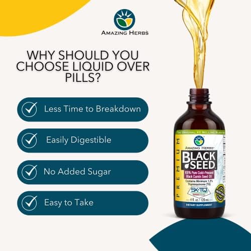 Aceite de Semilla Negra Premium Amazing Herbs - Sin Gluten, No GMO, Prensado en Frío, Apoya la Digestión, Inmunidad y Función Cerebral - 4 Fl Oz - imagen 7