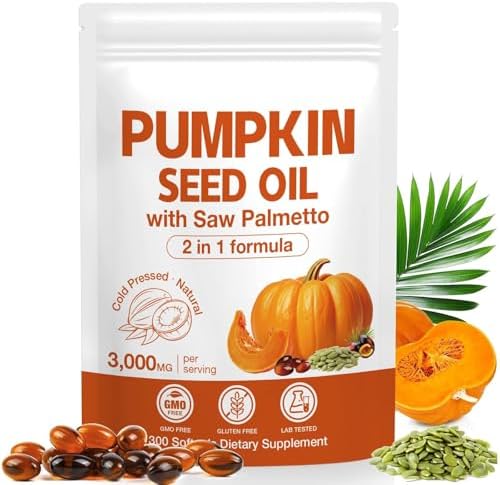 MaxHemp Aceite de Semilla de Calabaza 3000mg + Cápsulas de Saw Palmetto (300 Softgels) - Mezcla Prensada en Frío, Apoya el Crecimiento del Cabello, - imagen 1