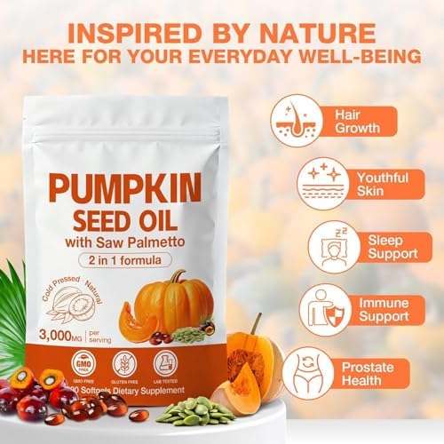 MaxHemp Aceite de Semilla de Calabaza 3000mg + Cápsulas de Saw Palmetto (300 Softgels) - Mezcla Prensada en Frío, Apoya el Crecimiento del Cabello, - imagen 3