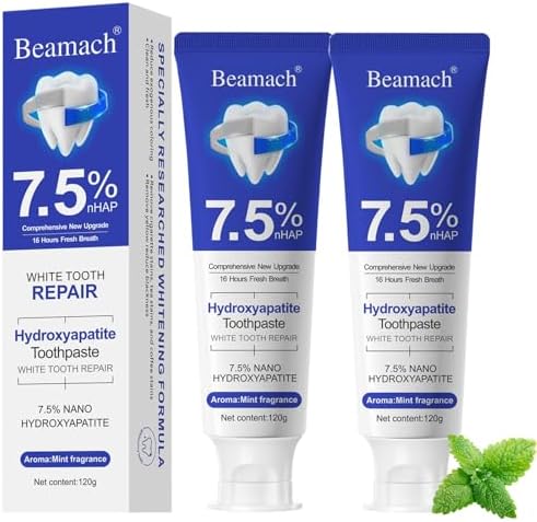 Pasta Dental Beamach con Hidroxiapatita 7.5%, Blanqueadora y Reparadora, Protege el Esmalte, Sin Flúor, Sabor Menta Suave, Aliento Fresco - imagen 1