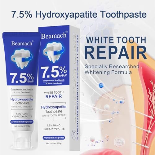 Pasta Dental Beamach con Hidroxiapatita 7.5%, Blanqueadora y Reparadora, Protege el Esmalte, Sin Flúor, Sabor Menta Suave, Aliento Fresco - imagen 2
