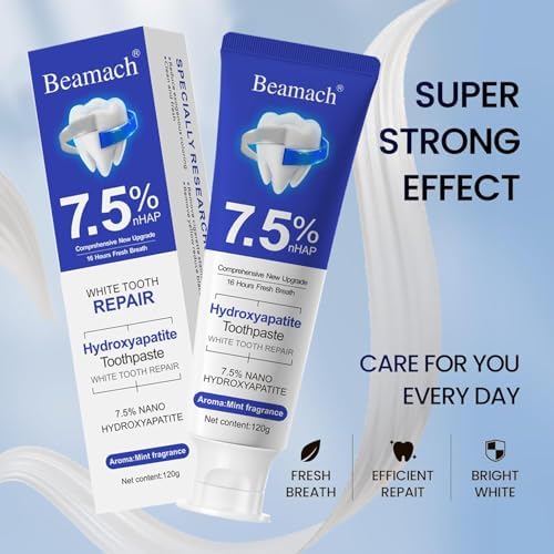 Pasta Dental Beamach con Hidroxiapatita 7.5%, Blanqueadora y Reparadora, Protege el Esmalte, Sin Flúor, Sabor Menta Suave, Aliento Fresco - imagen 3