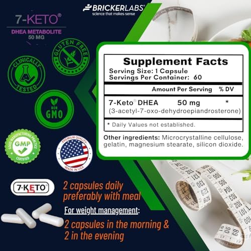 Suplemento Dietético Bricker Labs 7-Keto DHEA Metabolito 50 mg para Soporte Metabólico y Equilibrio Energético, 60 Cápsulas - imagen 6