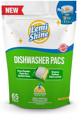Lemi Shine Detergente Natural para Lavavajillas en Paquetes con Limpiador - Suministros de Limpieza Ecológicos - 31.8 oz (65 Piezas) - imagen 1