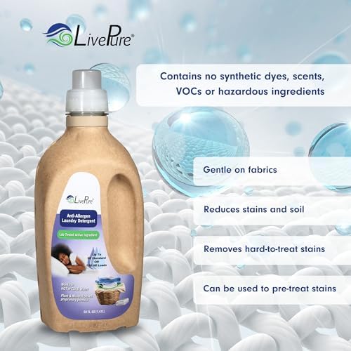 Detergente para Ropa LivePure Anti-Alergénico 50 OZ para Ácaros, Caspa de Mascotas y Alergias. - imagen 3