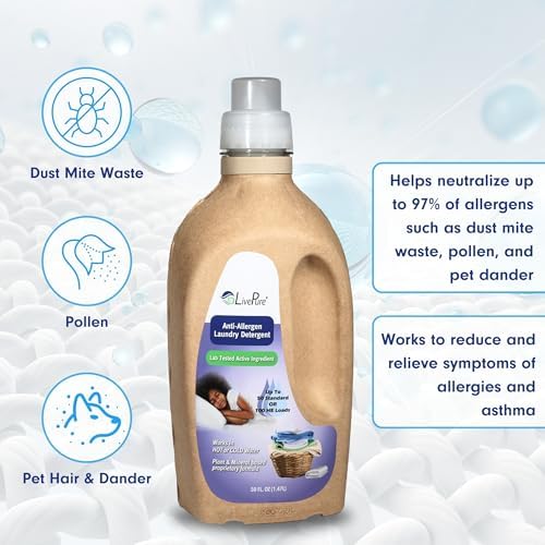 Detergente para Ropa LivePure Anti-Alergénico 50 OZ para Ácaros, Caspa de Mascotas y Alergias. - imagen 4