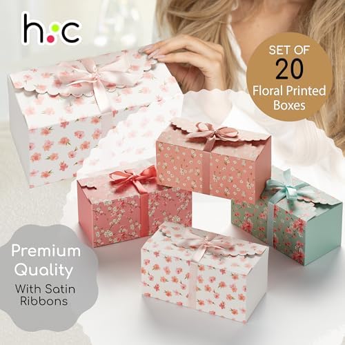 Cajas de Regalo Florales con Tapa y Listones (Paquete de 20) 8” x 4” Cajas Decorativas Pastel para Pequeños Regalos, Galletas, Sweets Indios, Diwali, - imagen 2